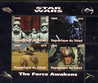 Chad 2015 Star Wars - The Force Awakens perf sheetlet containing 4 values unmounted mint. Note this item is privately produced and is offered purely on its thematic appeal. .