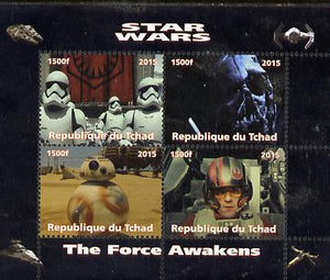 Chad 2015 Star Wars - The Force Awakens perf sheetlet containing 4 values unmounted mint. Note this item is privately produced and is offered purely on its thematic appeal. .