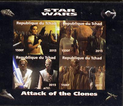 Chad 2015 Star Wars - Attack of the Clones imperf sheetlet containing 4 values unmounted mint. Note this item is privately produced and is offered purely on its thematic appeal. .