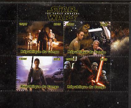 Congo 2015 Star Wars - The Force Awakens #1 perf sheetlet containing 4 values unmounted mint. Note this item is privately produced and is offered purely on its thematic appeal, it has no postal validity