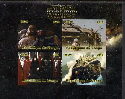 Congo 2015 Star Wars - The Force Awakens #2 imperf sheetlet containing 4 values unmounted mint. Note this item is privately produced and is offered purely on its thematic appeal
