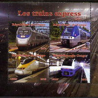 Congo 2015 High Speed Trains perf sheetlet containing 4 values unmounted mint. Note this item is privately produced and is offered purely on its thematic appeal, it has no postal validity