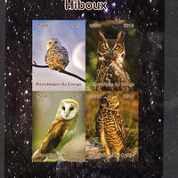 Congo 2015 Owls imperf sheetlet containing 4 values unmounted mint. Note this item is privately produced and is offered purely on its thematic appeal