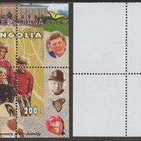 Mongolia 2007 Tenth Death Anniversary of Princess Diana 200f m/sheet #08 perforated with wrong perf pattern unmounted mint (Churchill, Kennedy, Mandela, Roosevelt, Pope & Butterflies in background)