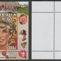 Mongolia 2007 Tenth Death Anniversary of Princess Diana 250f m/sheet #09 perforated with wrong perf pattern unmounted mint (Churchill, Kennedy, Mandela, Roosevelt, Pope & Butterflies in background)