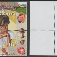 Mongolia 2007 Tenth Death Anniversary of Princess Diana 350f m/sheet #14 perforated with wrong perf pattern unmounted mint (Churchill, Kennedy, Mandela, Roosevelt, Pope & Butterflies in background)