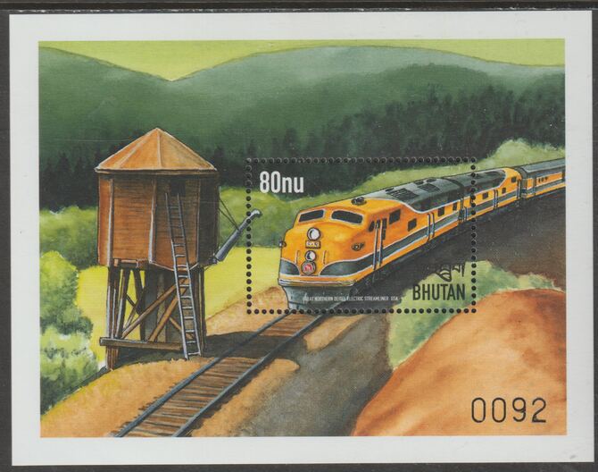 Bhutan 1999 Trains 80n perf m/sheet (Great Northern Diesel,Electric USA) unmounted mint, SG MS 1328b