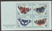 Singapore - Sweden Joint Issue 1999 Butterflies perf sheetlet containing 4 values unmounted mint, SG MS 1003