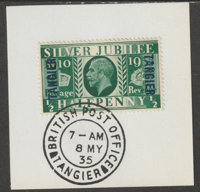 Morocco Agencies - Tangier 1935 KG5 Silver Jubilee 1/2d on piece with full strike of Madame Joseph forged postmark type 84