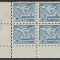 Canada 1964 Douglas DC-9 Aircraft 7c imprint Pate block of 4 (Plate No. 1) from SW corner of sheet unmounted mint SG 540