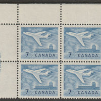 Canada 1964 Douglas DC-9 Aircraft 7c imprint Pate block of 4 (Plate No. 1) from NW corner of sheet unmounted mint SG 540