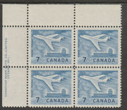 Canada 1964 Douglas DC-9 Aircraft 7c imprint Pate block of 4 (Plate No. 1) from NW corner of sheet unmounted mint SG 540
