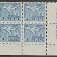 Canada 1964 Douglas DC-9 Aircraft 7c imprint Pate block of 4 (Plate No. 1) from SE corner of sheet unmounted mint SG 540