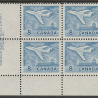 Canada 1964 Douglas DC-9 Aircraft 8c imprint Pate block of 4 (Plate No. 1) from SW corner of sheet unmounted mint SG 540a