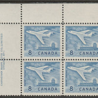 Canada 1964 Douglas DC-9 Aircraft 8c imprint Pate block of 4 (Plate No. 1) from NW corner of sheet unmounted mint SG 540a