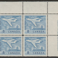 Canada 1964 Douglas DC-9 Aircraft 8c imprint Pate block of 4 (Plate No. 1) from NE corner of sheet unmounted mint SG 540a
