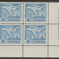 Canada 1964 Douglas DC-9 Aircraft 8c imprint Pate block of 4 (Plate No. 1) from SE corner of sheet unmounted mint SG 540a