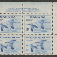 Canada 1955 Geese 5c imprint Plate block of 4 (Plate No. 1) from NE corner of sheet unmounted mint SG 479
