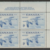 Canada 1955 Geese 5c imprint Plate block of 4 (Plate No. 2) from NE corner of sheet unmounted mint SG 479