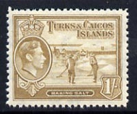 Turks & Caicos Islands 1938 KG6 Raking Salt 1s yellow-bistre unmounted mint, SG 202*