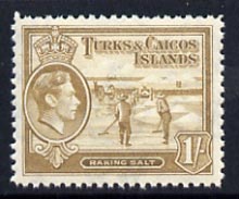 Turks & Caicos Islands 1938 KG6 Raking Salt 1s yellow-bistre unmounted mint, SG 202*