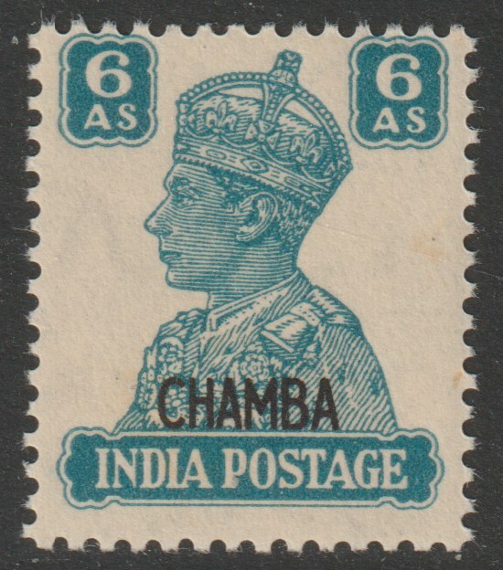 Indian States - Chamba 1942-47 KG6 6a turquoise-green unmounted mint SG 117