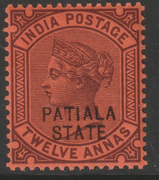 Indian States - Patiala 1891-96 QV 12a purple on red unmounted mint SG 27