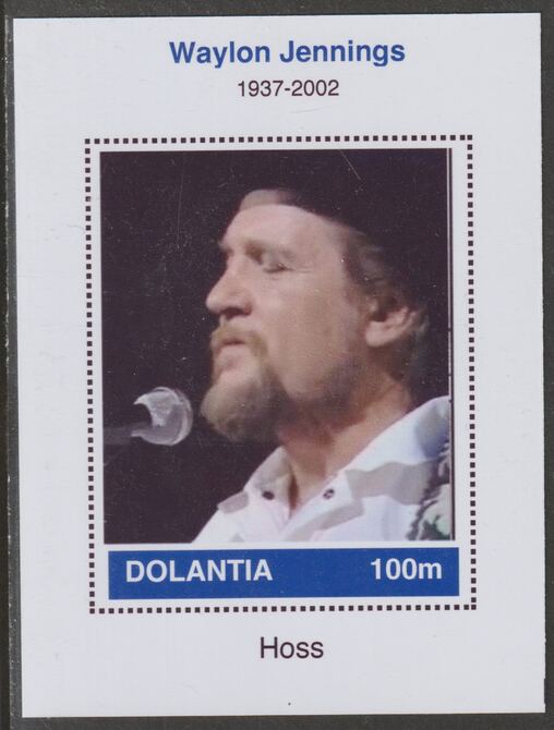 Dolantia (Fantasy) Waylon Jennings imperf deluxe sheetlet on glossy card (75 x 103 mm) unmounted mint
