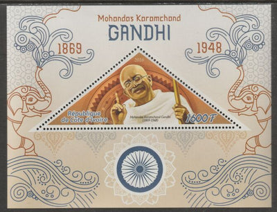 Ivory Coast 2016,Gandhi Commemoration perf deluxe sheet containing one triangular value unmounted mint