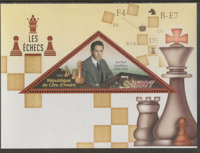 Ivory Coast 2016,Chess - Jose Raul Capablanca Commemoration perf deluxe sheet containing one triangular value unmounted mint