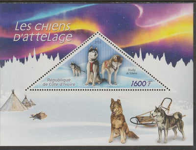 Ivory Coast 2016,Sled Dogs perf deluxe sheet containing one triangular value unmounted mint