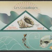 Ivory Coast 2016,Seashells perf deluxe sheet containing one triangular value unmounted mint