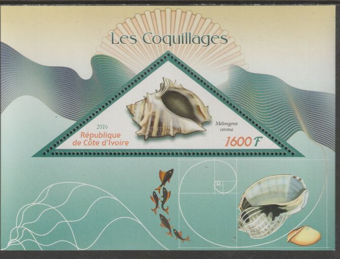 Ivory Coast 2016,Seashells perf deluxe sheet containing one triangular value unmounted mint