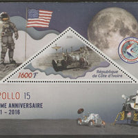 Ivory Coast 2016,45th Anniversary of Apollo 15 perf deluxe sheet containing one triangular value unmounted mint