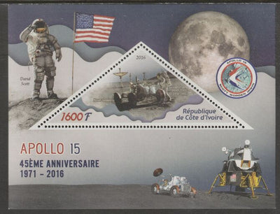 Ivory Coast 2016,45th Anniversary of Apollo 15 perf deluxe sheet containing one triangular value unmounted mint