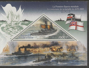 Ivory Coast 2016,Centenary of Battle of Jutland perf deluxe sheet containing one triangular value unmounted mint