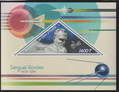 Ivory Coast 2016 Sergei Korolev perf deluxe sheet containing one triangular value unmounted mint
