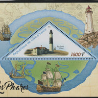 Ivory Coast 2016 Lighthouses perf deluxe sheet containing one triangular value unmounted mint