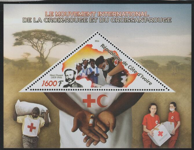 Ivory Coast 2016 Red Cross perf deluxe sheet containing one triangular value unmounted mint