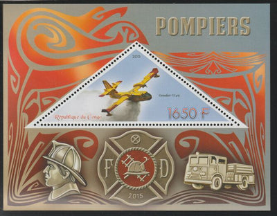 Congo 2015 Fire Fighting perf deluxe sheet containing one triangular value unmounted mint