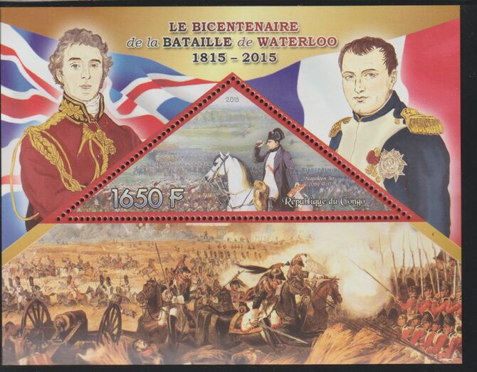 Congo 2015 Battle of Waterloo 200th Anniversary perf deluxe sheet containing one triangular value unmounted mint