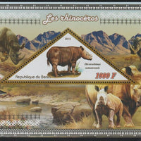 Benin 2015 Rhinos perf deluxe sheet containing one triangular value unmounted mint