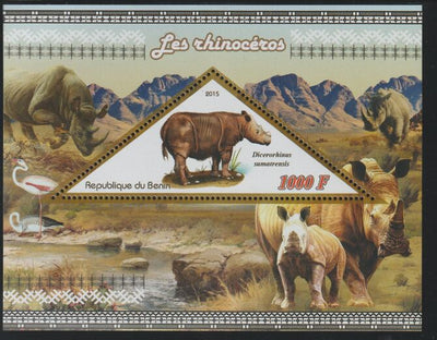 Benin 2015 Rhinos perf deluxe sheet containing one triangular value unmounted mint