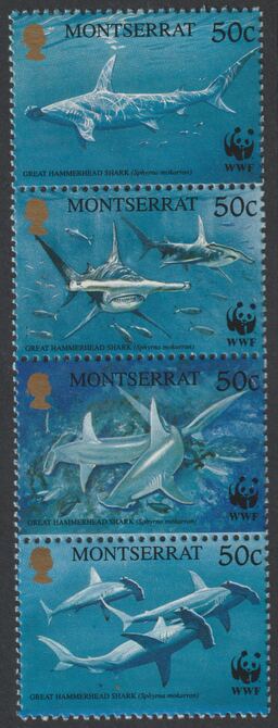 Montserrat 1999 WWF Hammer-Head Shark perf strip of four values unmounted mint, SG 1148-51