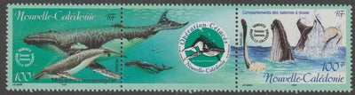 New Caledonia 2001 WWF Marine Mammals se-tenant perf strip of two values plus label unmounted mint, SG 1233-34