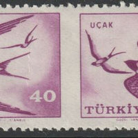 Turkey 1959 Birds - Swallows 40k horizontalpair imperf between unmounted mint, SG 1843var