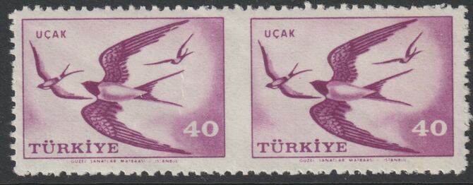 Turkey 1959 Birds - Swallows 40k horizontalpair imperf between unmounted mint, SG 1843var