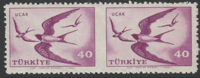 Turkey 1959 Birds - Swallows 40k horizontalpair imperf between unmounted mint, SG 1843var