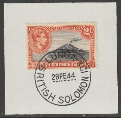 Solomon Islands 1939 KG6 Pictorial 2s on piece cancelled with full strike of Madame Joseph forged postmark type 97