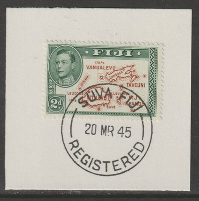 Fiji 1938-55 KG6 Pictorial 2d brown & green (die II - with 180) on piece with full strike of Madame Joseph forged postmark type 167
